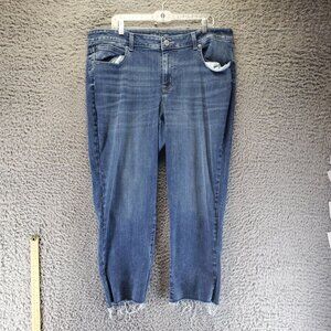 Maurices Jeans Womens 20W Blue High-Rise Frayed Hem Stretch Cropped